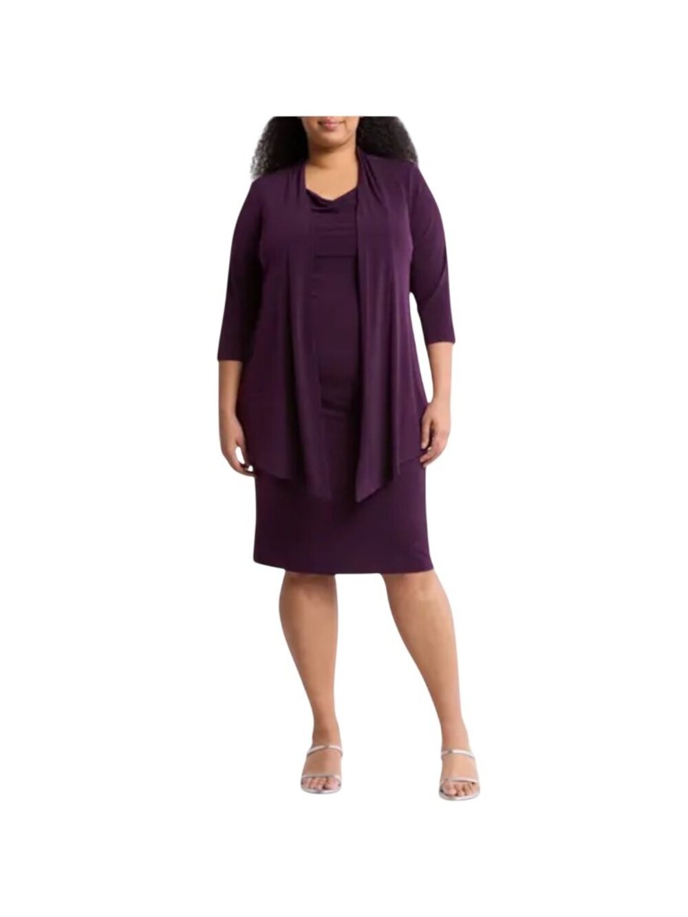 Connected Apparel Women Purple Draped Dress & Cardigan Set Sz 16W Poly- Spandex